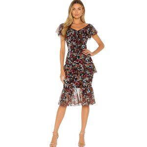Majorelle Tina Chiffon Tiered Midi Dress S Floral